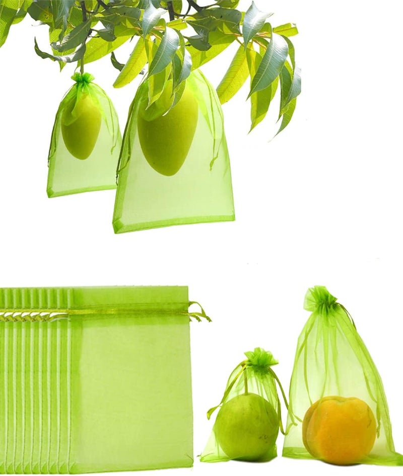 Miuezuth 50PCS Fruit Protection Bags,11x8'' Green Netting Bags for Fruit Trees, Garden Fruit Cover Mesh Bags with Drawstring for Plant Fruit Flower and Vegetables - Image 1