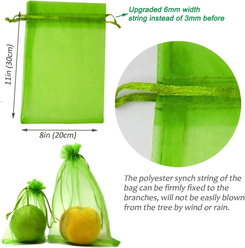 Miuezuth 50PCS Fruit Protection Bags,11x8'' Green Netting Bags for Fruit Trees, Garden Fruit Cover Mesh Bags with Drawstring for Plant Fruit Flower and Vegetables - Image 3