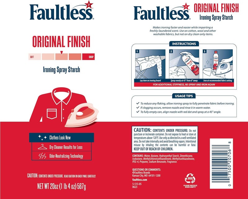 Faultless Laundry Starch Spray, Original Hold Ironing Enhancer Spray Starch for a Smooth Iron Glide on Clothes & Fabric (20oz 12 Pack) Even Spray, Easy Iron Glide, No Reside - Image 3