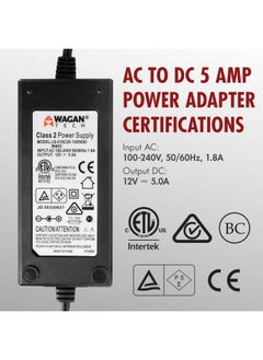 Wagan El9903 5 Amp Ac To Dc Power Adapter 5A Power Converter Converts 110V Ac To 12V Dc Car Cigarette Lighter Socket Ac 110V To Dc 12V 5A 60W Power Supply Adapter Converter, Ul Listed