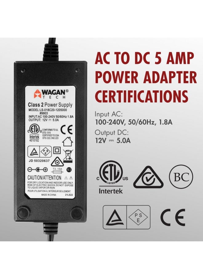 WAGAN - Wagan El9903 5 Amp Ac To Dc Power Adapter 5A Power Converter Converts 110V Ac To 12V Dc Car Cigarette Lighter Socket Ac 110V To Dc 12V 5A 60W Power Supply Adapter Converter, Ul Listed - Image 1