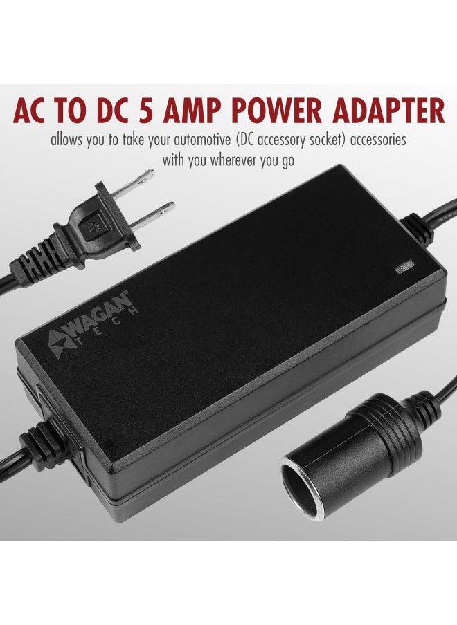 WAGAN - Wagan El9903 5 Amp Ac To Dc Power Adapter 5A Power Converter Converts 110V Ac To 12V Dc Car Cigarette Lighter Socket Ac 110V To Dc 12V 5A 60W Power Supply Adapter Converter, Ul Listed - Image 1