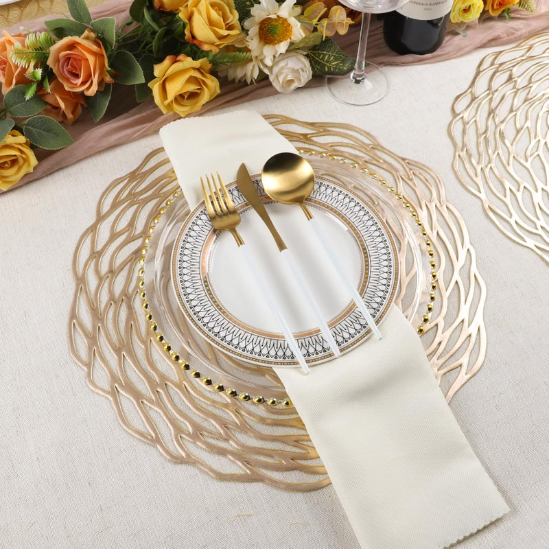 Evevda Evevde Gold Round Placemats for Dinner Table Set of 6 Metallic Plastic Vinyl Place Mats No-Slip Wipeable 6Pcs Table Mats for Daily Use Wedding Anniversary Kitchen Table Decoration(Dia:15inch/38cm) - Image 2