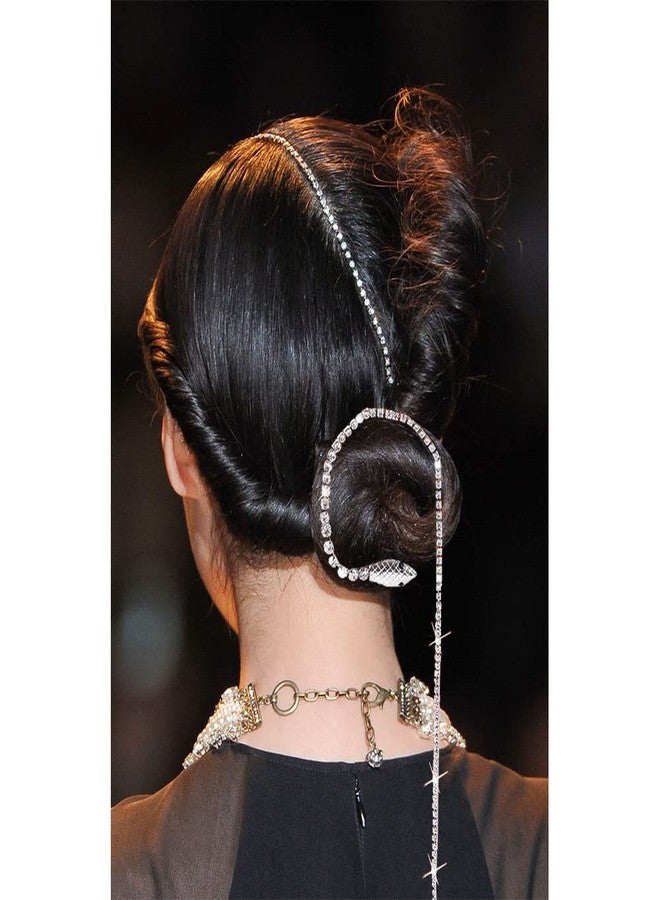 MDRTIRIM 2 PCS Full Rhinestone Snake Hair Chains Sparkle Long Tassel Crystal Headband Hair Accessories Jewelry, Punk Tassel Hair Clips Silver Decorative Hair Clips for Women Girls Wedding Party Nightclub Party - Image 3