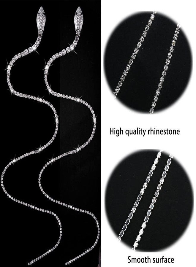 MDRTIRIM 2 PCS Full Rhinestone Snake Hair Chains Sparkle Long Tassel Crystal Headband Hair Accessories Jewelry, Punk Tassel Hair Clips Silver Decorative Hair Clips for Women Girls Wedding Party Nightclub Party - Image 4