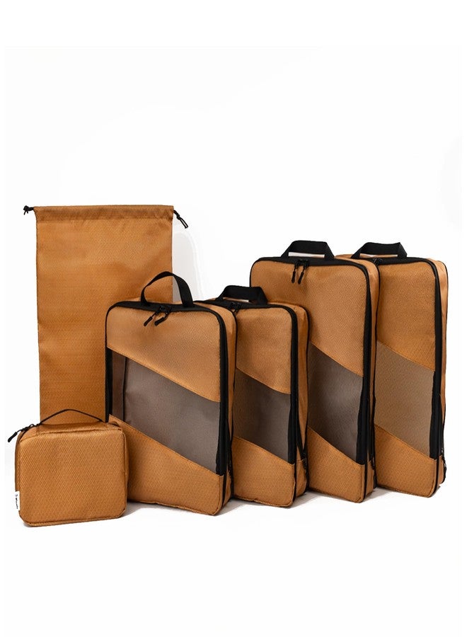 PICNIC Compression Packing Cubes for Travel - 6-Pack Expandable Luggage Organizer Bags | Lightweight Storage Solution for Suitcase, Backpack & Carry-On | Travel Accessories for Men & Women (Brown & Camel) - Image 1