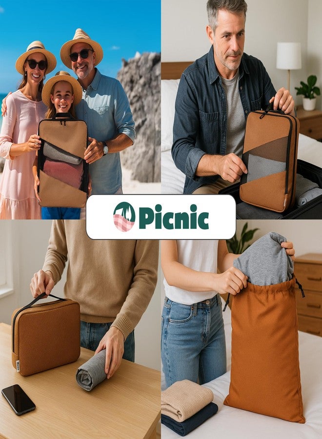 PICNIC Compression Packing Cubes for Travel - 6-Pack Expandable Luggage Organizer Bags | Lightweight Storage Solution for Suitcase, Backpack & Carry-On | Travel Accessories for Men & Women (Brown & Camel) - Image 5