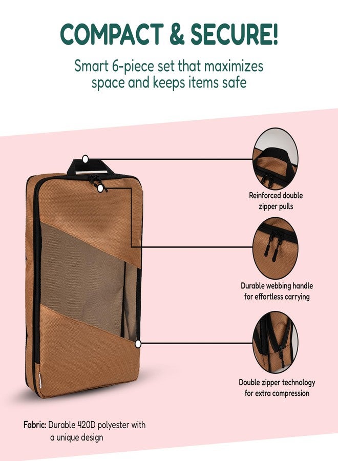 PICNIC Compression Packing Cubes for Travel - 6-Pack Expandable Luggage Organizer Bags | Lightweight Storage Solution for Suitcase, Backpack & Carry-On | Travel Accessories for Men & Women (Brown & Camel) - Image 3