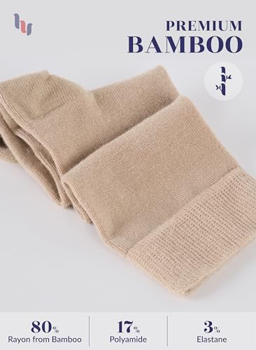 Hugh Ugoli Women's Rayon Knee High Socks | Comfort Seam Long Dress Socks, Soft & Lightweight | 4 Pairs, Light Beige/Tan, Shoe Size: 8-11 - Image 5