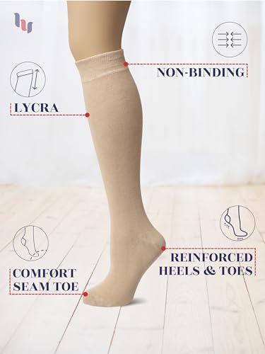 Hugh Ugoli Women's Rayon Knee High Socks | Comfort Seam Long Dress Socks, Soft & Lightweight | 4 Pairs, Light Beige/Tan, Shoe Size: 8-11 - Image 2