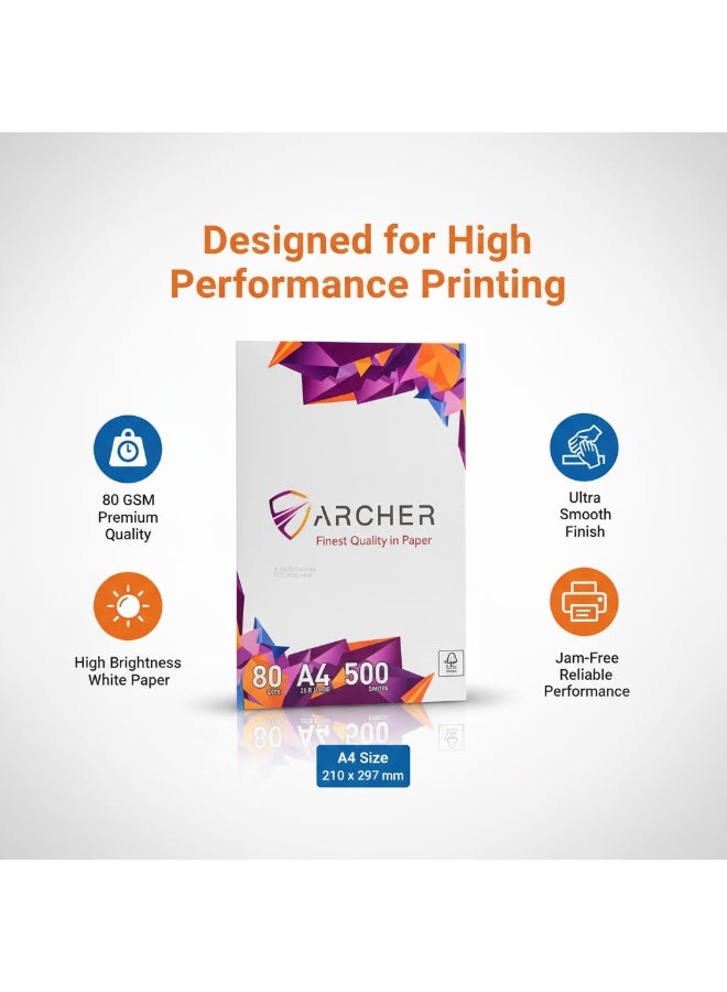 Archer A4 Copy Paper 80 GSM – Multipurpose Printer Paper, High Brightness White, Smooth Finish, Jam-Free Performance, Laser & Inkjet Compatible, 5 Reams x 500 Sheets (2500 Sheets Carton) - Image 3