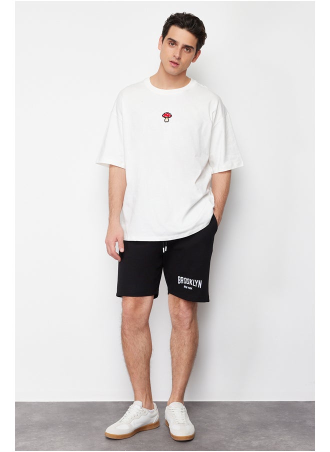 trendyol Regular Fit Brooklyn-City Embroidered Full Fabric Elastic Waist Shorts  - Image 1