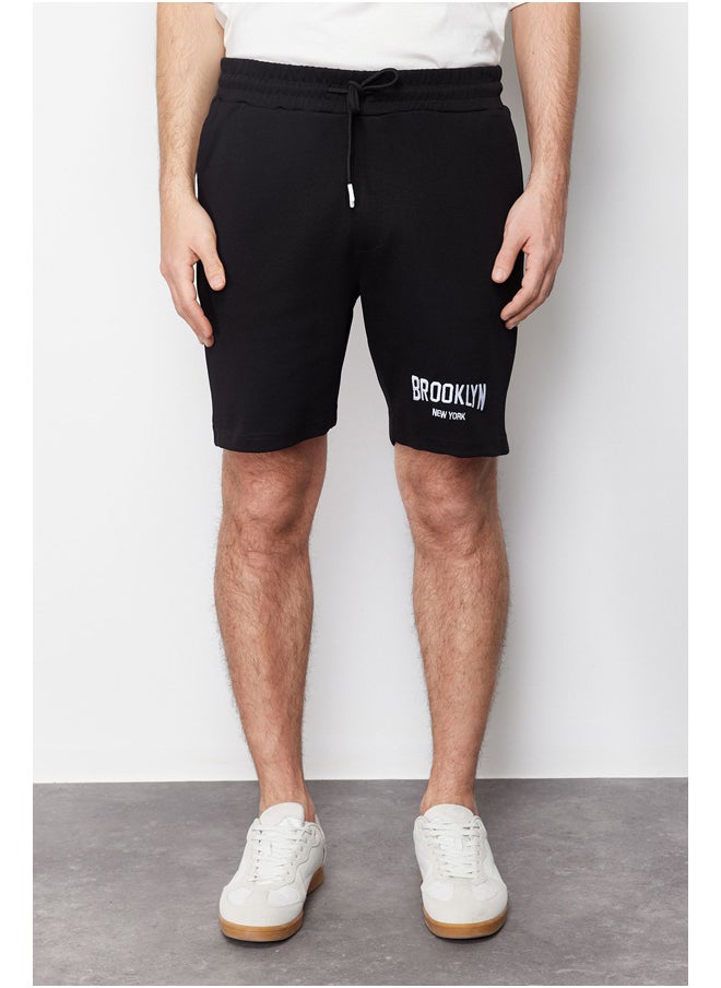 trendyol Regular Fit Brooklyn-City Embroidered Full Fabric Elastic Waist Shorts  - Image 4