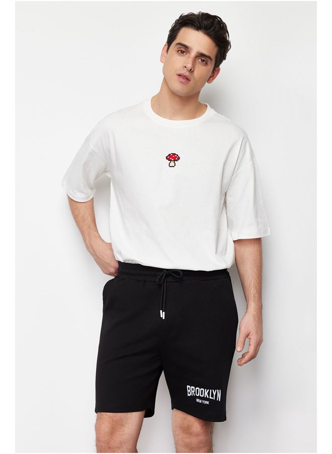 trendyol Regular Fit Brooklyn-City Embroidered Full Fabric Elastic Waist Shorts  - Image 3