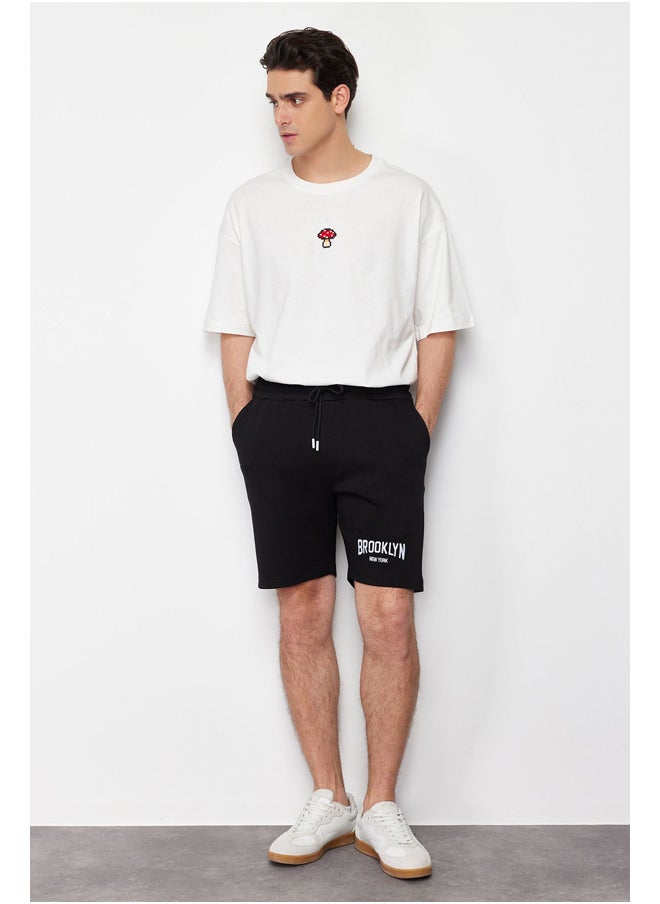 trendyol Regular Fit Brooklyn-City Embroidered Full Fabric Elastic Waist Shorts  - Image 2