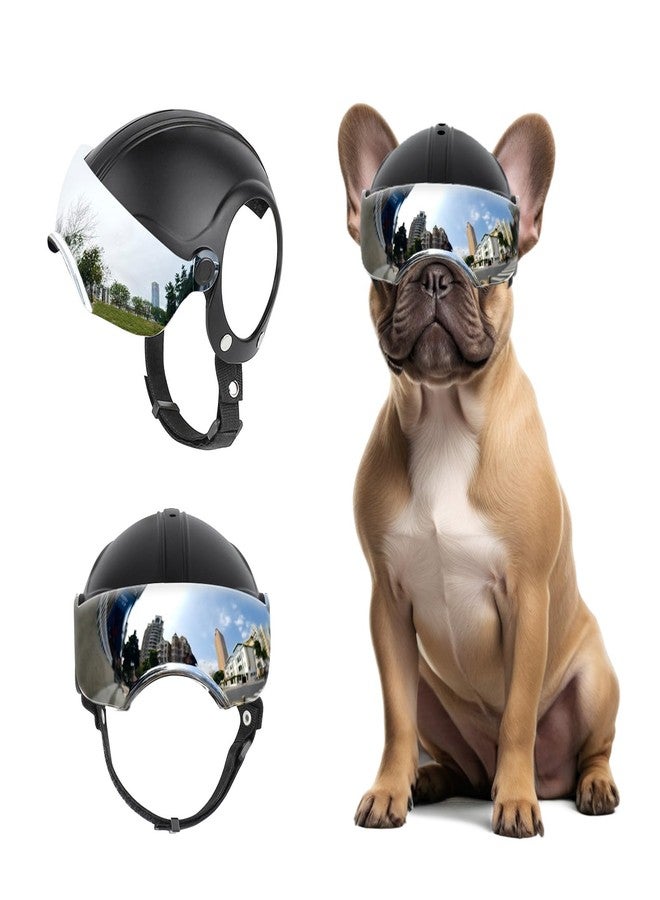 PETLESO Dog Helmet with Anti-UV Silver Goggles, Small Doggy Motorcycle Helmet with Ear Holes, Adjustable Outdoor Drop-Down Biking Safety Hat for Small Dogs Heads Protection - Image 1