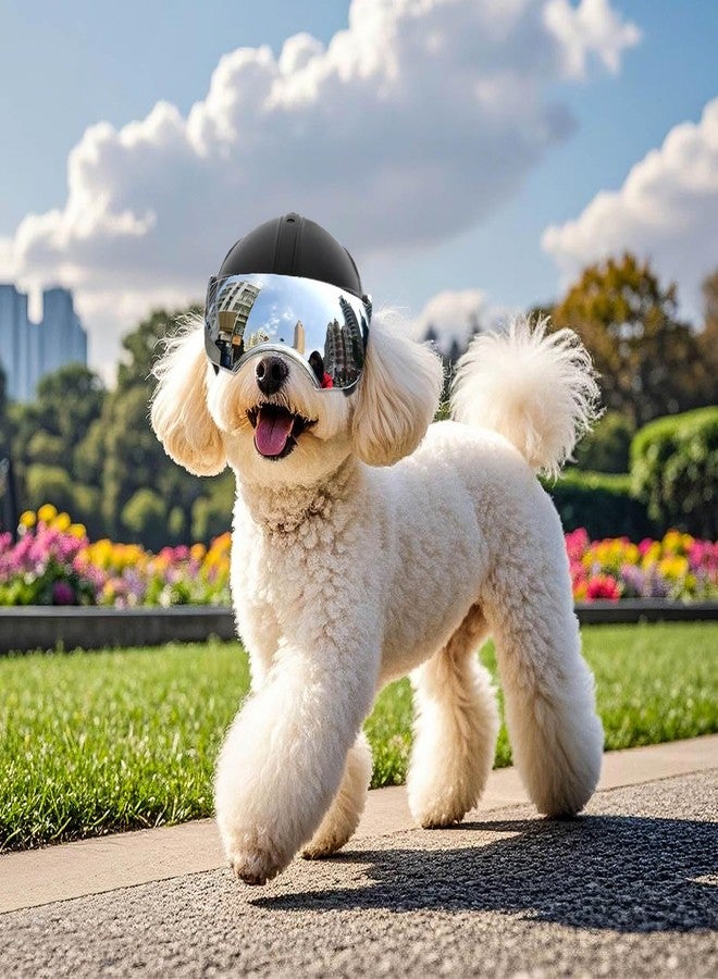 PETLESO Dog Helmet with Anti-UV Silver Goggles, Small Doggy Motorcycle Helmet with Ear Holes, Adjustable Outdoor Drop-Down Biking Safety Hat for Small Dogs Heads Protection - Image 2