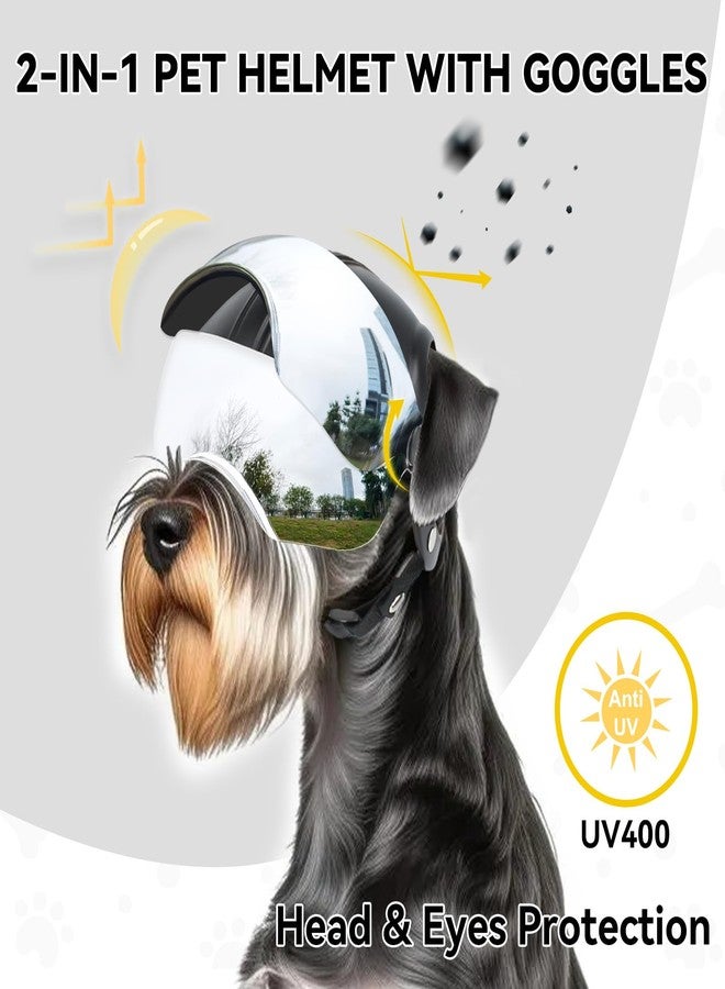 PETLESO Dog Helmet with Anti-UV Silver Goggles, Small Doggy Motorcycle Helmet with Ear Holes, Adjustable Outdoor Drop-Down Biking Safety Hat for Small Dogs Heads Protection - Image 3