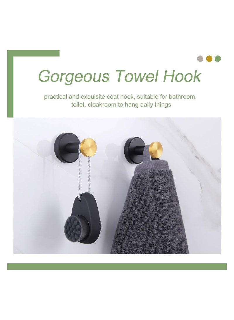 SOLARAE Bathroom Robe Towel Hook 2 Pack Stainless Steel Round Clothes Holder, Toilet Bath Kitchen Door Wall Mounted Hanger, Black Gold - Image 2