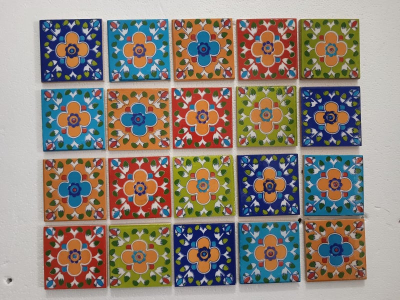 Shiv Kripa Blue Pottery Home Decorative Ceramic Wall Hanging Tile Design Flooring Tiles Floral Kitchen Washroom Mosaic Furniture Tile Handmade Backsplash 3 x 3 Inches (Pack of 20, Multicolor) - Image 2