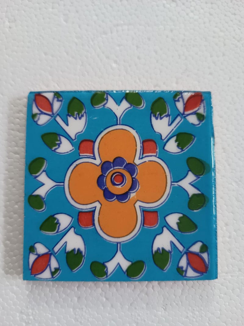 Shiv Kripa Blue Pottery Home Decorative Ceramic Wall Hanging Tile Design Flooring Tiles Floral Kitchen Washroom Mosaic Furniture Tile Handmade Backsplash 3 x 3 Inches (Pack of 20, Multicolor) - Image 5