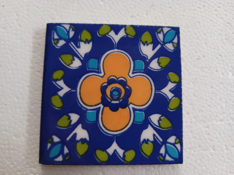 Shiv Kripa Blue Pottery Home Decorative Ceramic Wall Hanging Tile Design Flooring Tiles Floral Kitchen Washroom Mosaic Furniture Tile Handmade Backsplash 3 x 3 Inches (Pack of 20, Multicolor) - Image 3