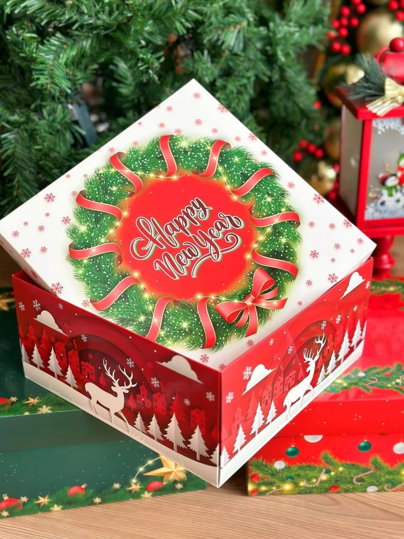 Queen Aksesuar Queen Accessory New Year Christmas Special Luxury Thick Gift Box Package Packaging Happy New Year Deer Pattern