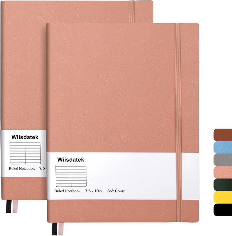 Wiisdatek B5 College Ruled Notebooks - 2 Pack B5 Large Journal Notebooks with 376 Numbered Pages,100gsm Thick Lined Paper,Soft PU Leather Cover,7.6 X 10 inch(PINK) - Image 1