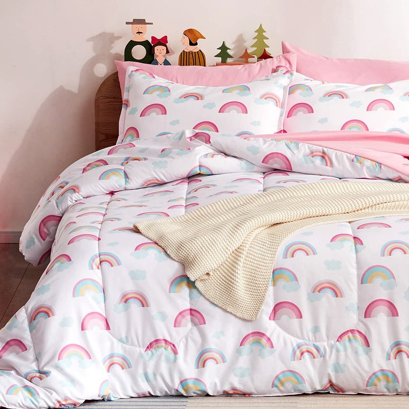 SLEEP ZONE Kids Rainbow Bedding Twin Comforter Set Super Soft Cute Printed 2Piece Comforter Set All Seasons for Boys Girls Fade Resistant Machine Washable Rainbow