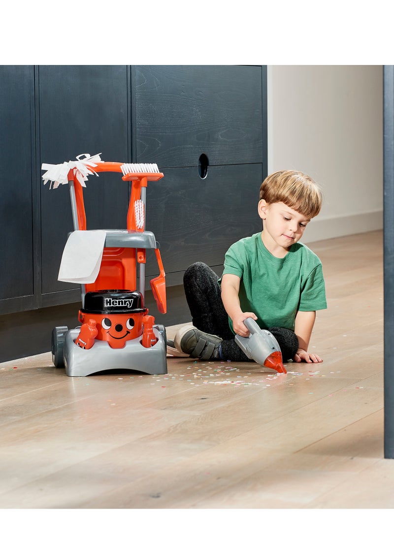 CASDON Deluxe Henry Cleaning Trolley: Red Trolley With A Working Hand Vacuum And Accessories. For Children Aged 3+ - Image 2