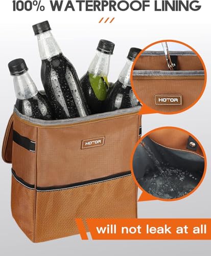 HOTOR 3 Gallons Car Trash Can, Ultra Large Capacity Organizer and Storage with Adjustable Straps & Magnetic Snaps, Waterproof Car Accessory for Interior Car Stuff Storage, Brown - Image 5