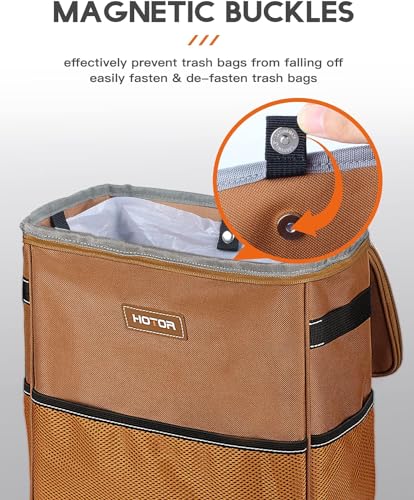 HOTOR 3 Gallons Car Trash Can, Ultra Large Capacity Organizer and Storage with Adjustable Straps & Magnetic Snaps, Waterproof Car Accessory for Interior Car Stuff Storage, Brown - Image 3