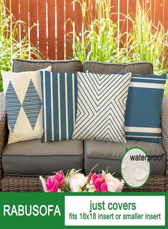 RABUSOFA Outdoor Pillows Waterproof,18x18 inch Blue and White Outdoor Pillows Boho Set of 4 for Patio Furniture,Sunbrella Outdoor Pillow Covers(2B-18) (Blue and White, 18"x18") - Image 3