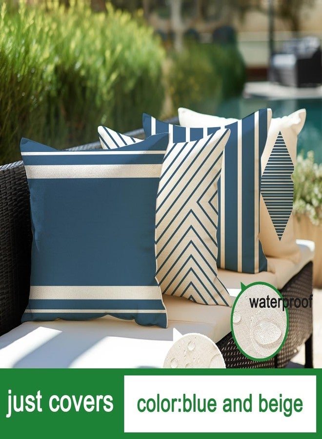 RABUSOFA Outdoor Pillows Waterproof,18x18 inch Blue and White Outdoor Pillows Boho Set of 4 for Patio Furniture,Sunbrella Outdoor Pillow Covers(2B-18) (Blue and White, 18"x18") - Image 4