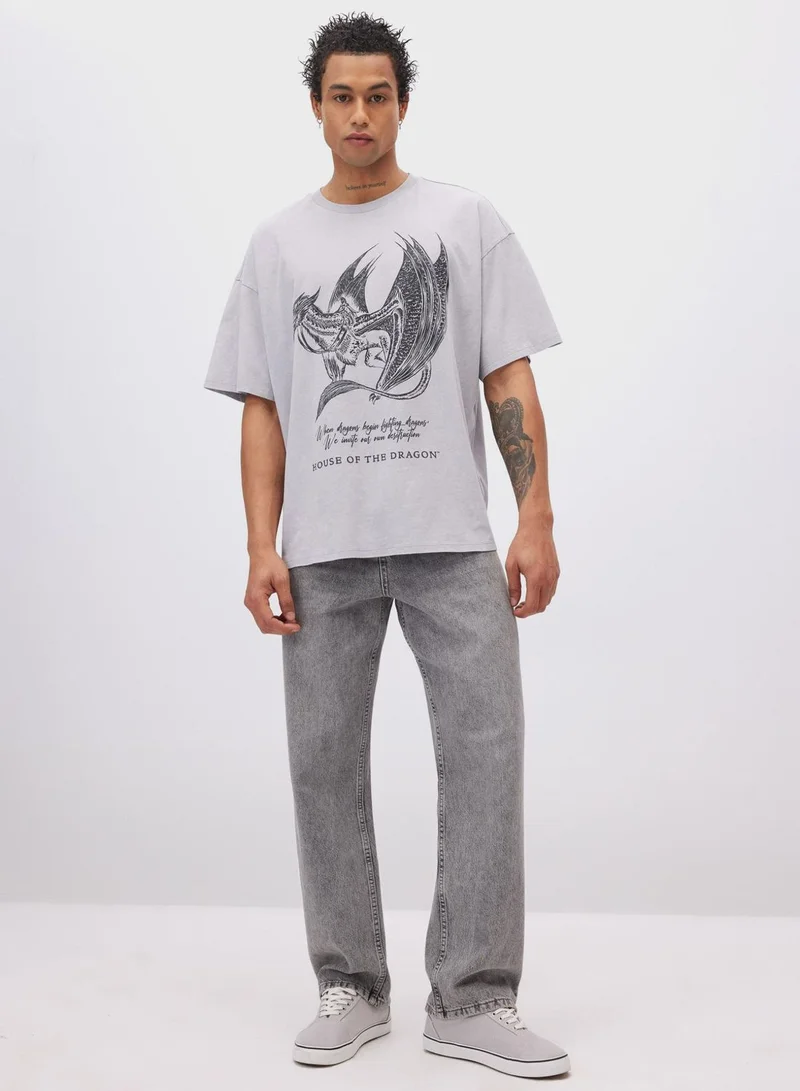 DeFacto Oversize Fit Crew Neck Printed Short Sleeve T-Shir