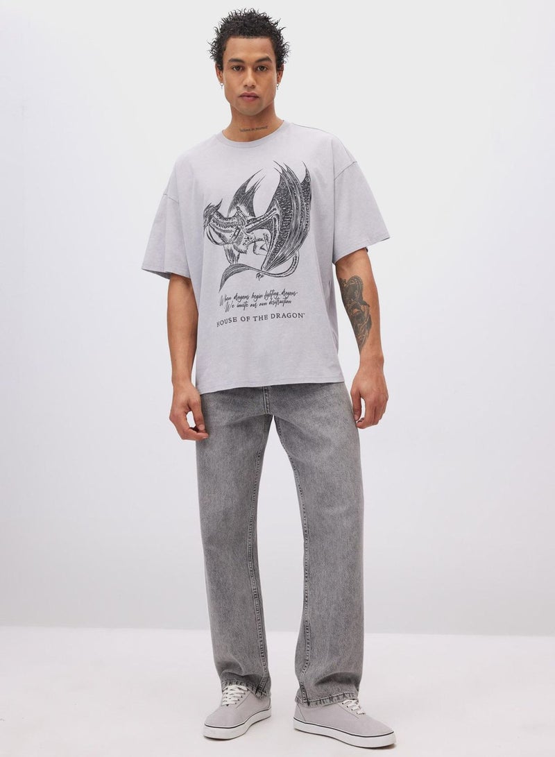 DeFacto Oversize Fit Crew Neck Printed Short Sleeve T-Shir  - Image 3
