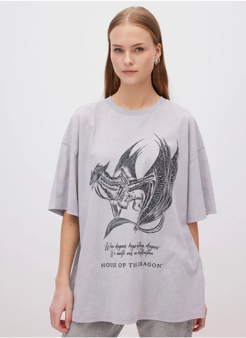 DeFacto Oversize Fit Crew Neck Printed Short Sleeve T-Shir