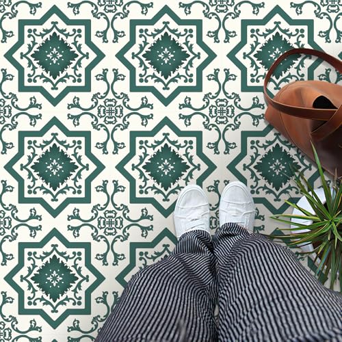 MORCART 20PCS Peel and Stick Floor Tile 118x 118 Vinyl Flooring Green Waterproof No Adhesive Residue DIY Flooring for Bathroom Kitchen Fireplace Pet House Stairs Bedrooms Wall - Image 1