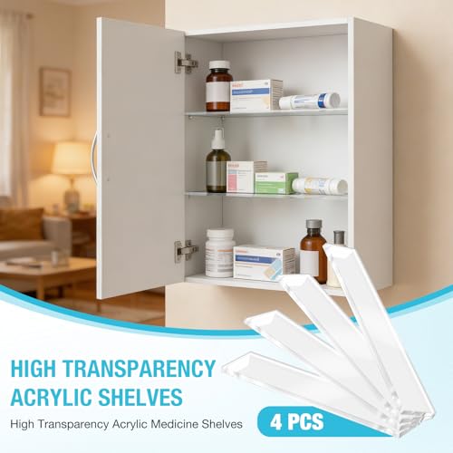 EYAYEN 4 Pcs Medicine Cabinet Shelves 13 Inch Acrylic Replacement Organizer for Bathroom Living Room Wall Mounted Shelves for Kitchen Cabinet (Clear) - Image 3