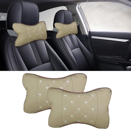 BDZMC 2PCS Car Neck Pillow Breathable Car Head Neck Rest Cushion Soft Pillow for Relieving Stiffness Comfort Car Seat Neck Support Pillow Beige - Image 1