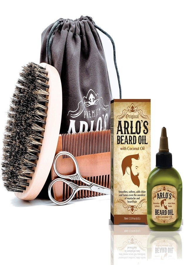 Arlo's 5-PC Mens Premium Beard Grooming Kit w/ Coconut Beard Oil 2.5oz Beard Oil, Beard Brush, Beard Comb, Beard Scissors & Carry Bag - Image 1