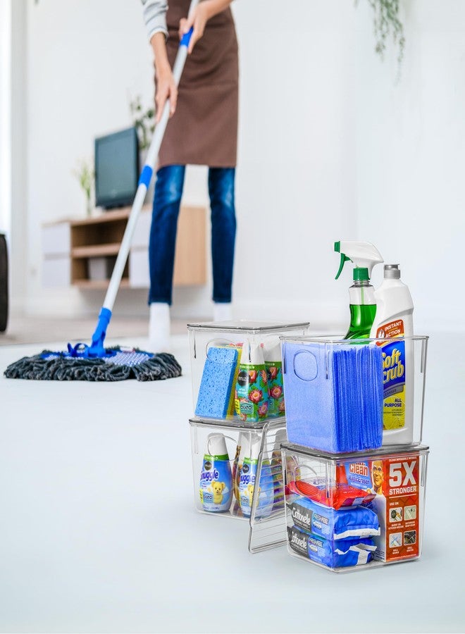 سوربوس صناديق تخزين بلاستيكية شفافة متوسطة الحجم من سوربوس مع أغطية، صناديق تخزين شفافة قابلة للتكديس، صناديق تنظيم غرفة الغسيل، المكتب، الفصل الدراسي، غرفة اللعب، الحمام، تنظيم وتخزين غرفة الغسيل (عبوة من 4 قطع) - Image 5