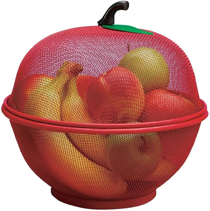 Rexmon Metal Mesh Fruit Basket with Cover Apple Shaped Fruit Basket Keeps Flies Out,Red - Image 1
