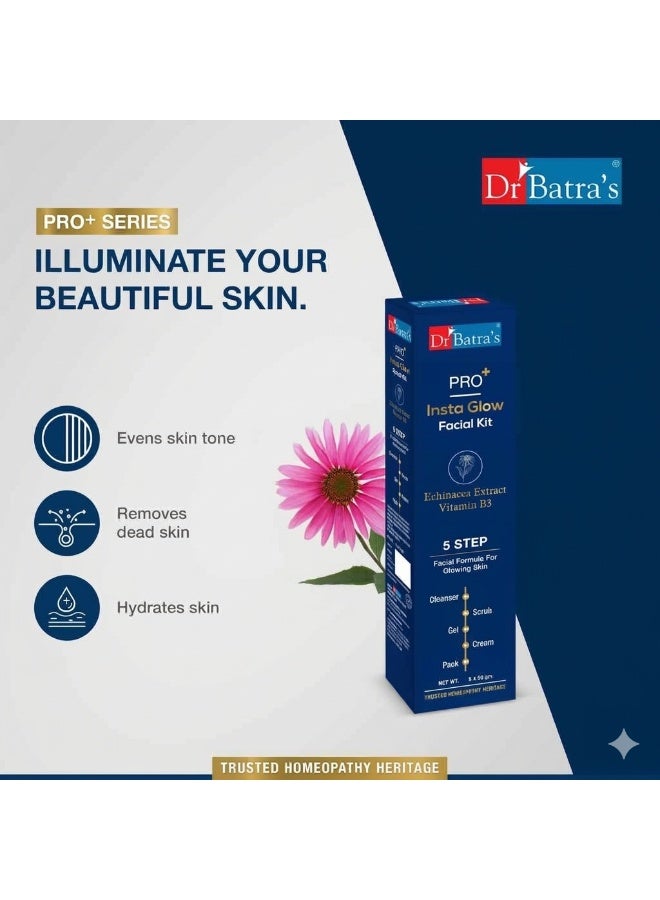 Dr Batra's PRO+ Insta Glow Facial Kit, Enriched with Echinacea extracts & B3, Reduces Blemishes, Face Wash for Clean Skin, Protection from Sun Damage, Moisturized Skin (250 gm Pack of 3) - Image 2