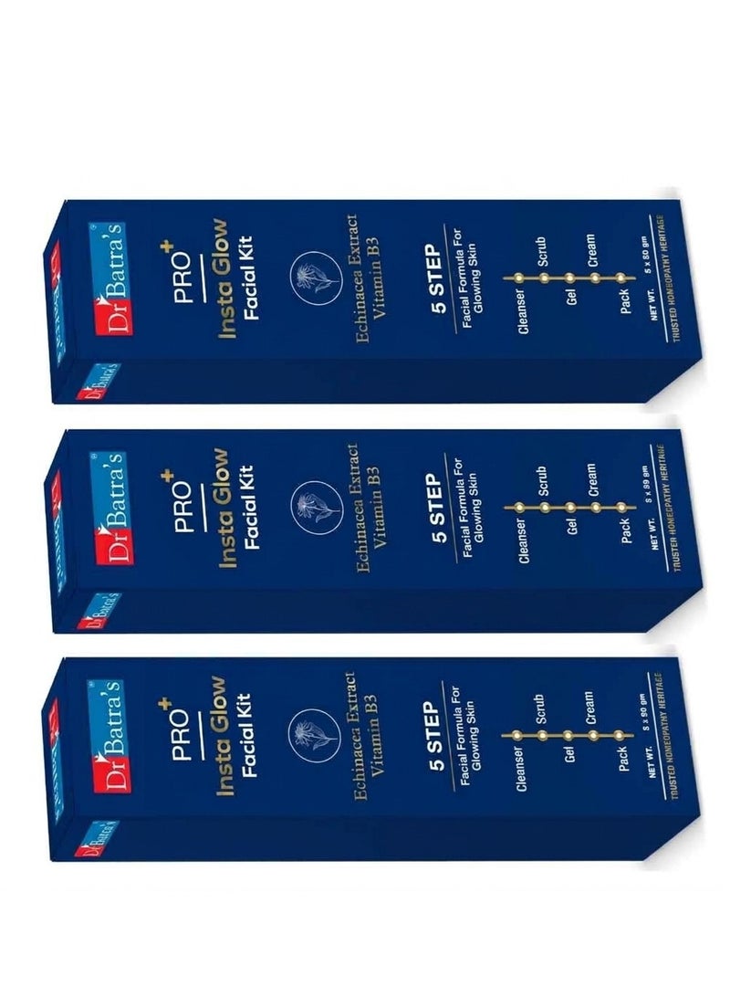 Dr Batra's PRO+ Insta Glow Facial Kit, Enriched with Echinacea extracts & B3, Reduces Blemishes, Face Wash for Clean Skin, Protection from Sun Damage, Moisturized Skin (250 gm Pack of 3) - Image 3