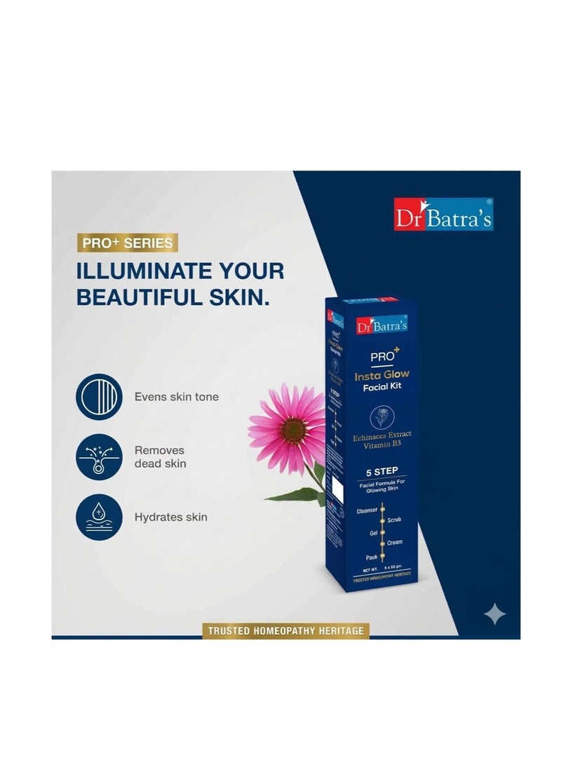 Dr Batra's PRO+ Insta Glow Facial Kit, Enriched with Echinacea extracts & B3, Reduces Blemishes, Face Wash for Clean Skin, Protection from Sun Damage, Moisturized Skin (250 gm Pack of 3) - Image 4