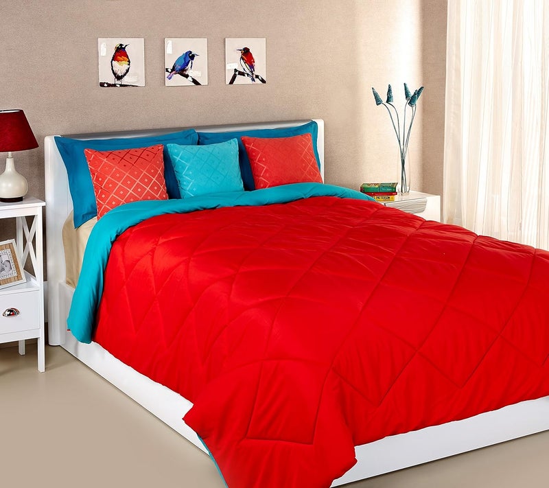 Brand - Solimo Solimo Microfiber Reversible Comforter Double Ruby Red Aqua Blue 200 GSM TC 50 - Image 3