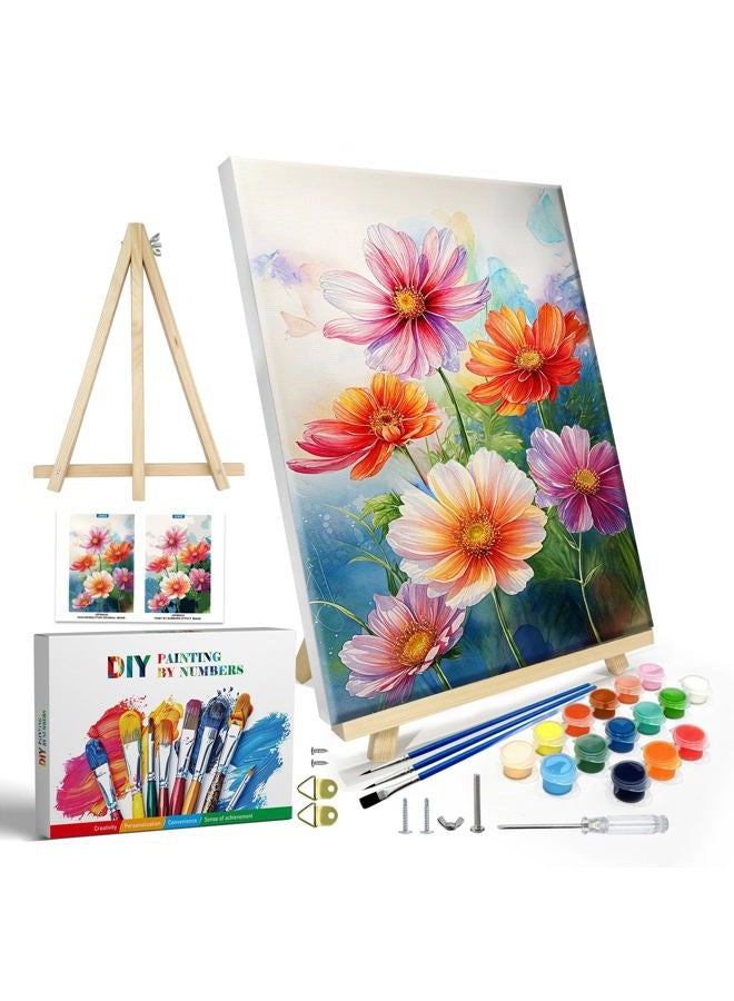JOOZ Flowers Paint by Numbers Kit for Adults with Frame, DIY Flower Paint by Number with Easel, Adult Paint by Number Kits on Canvas Floral for Wall Decor 8 x 12 Inch - Image 1