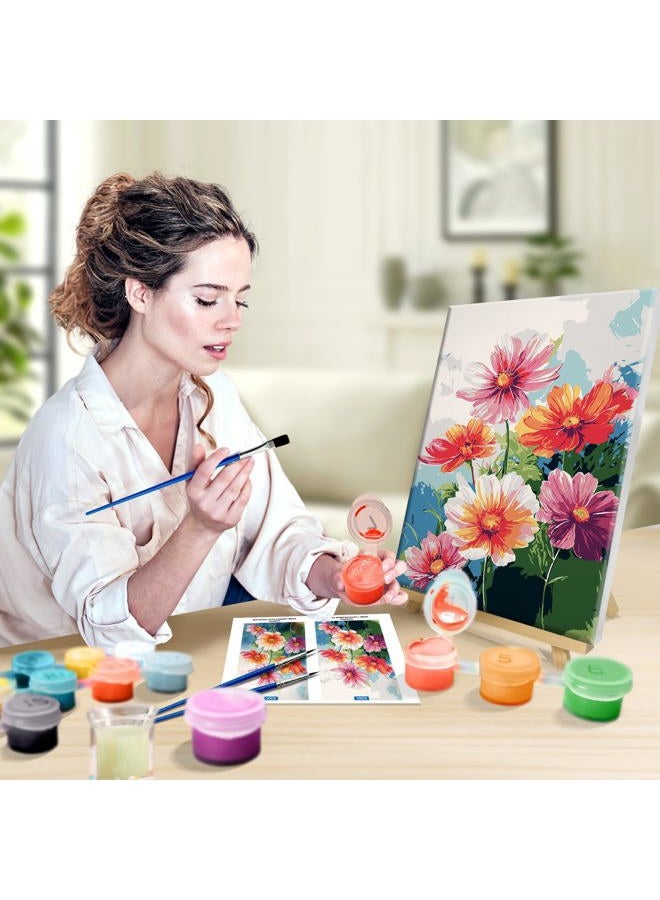 JOOZ Flowers Paint by Numbers Kit for Adults with Frame, DIY Flower Paint by Number with Easel, Adult Paint by Number Kits on Canvas Floral for Wall Decor 8 x 12 Inch - Image 4