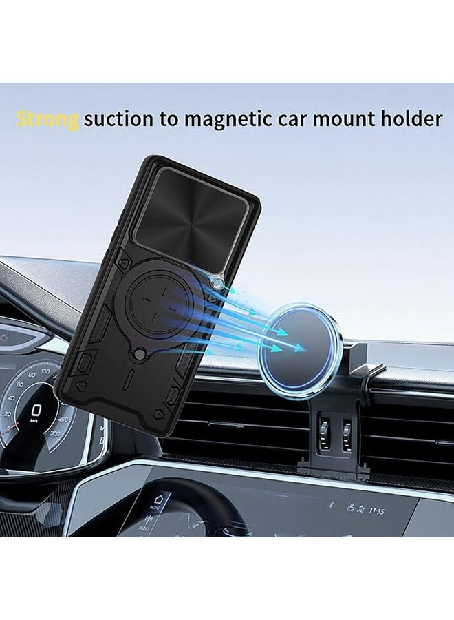 Case For Motorola Edge 60 Fusion 5G with Slide Camera Cover and Stand Kickstand Magnetic Ring, High Quality Shockproof Protective Cover, Anti-Fall Drop Protection, Shockproof Case, Black - Image 2